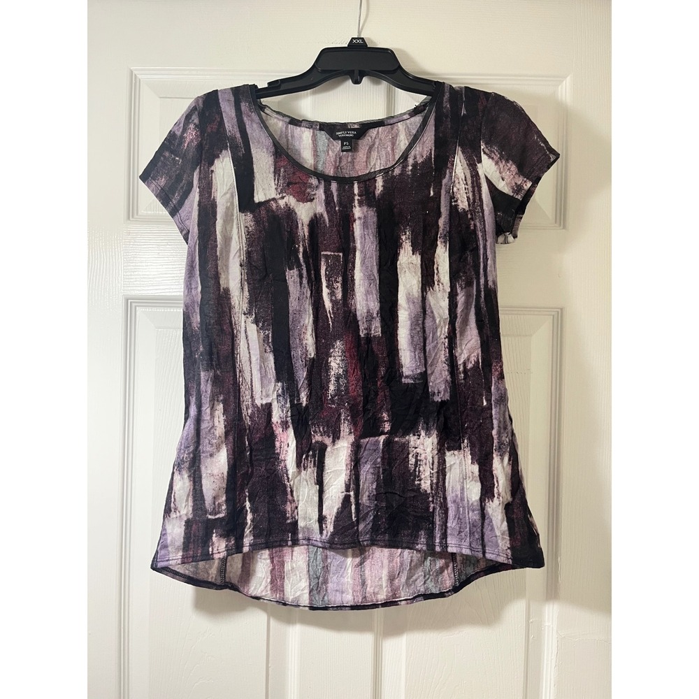 Simply Vera Vera Wang Abstract Brushstroke Print Top Purple Black PS Petite Smal
